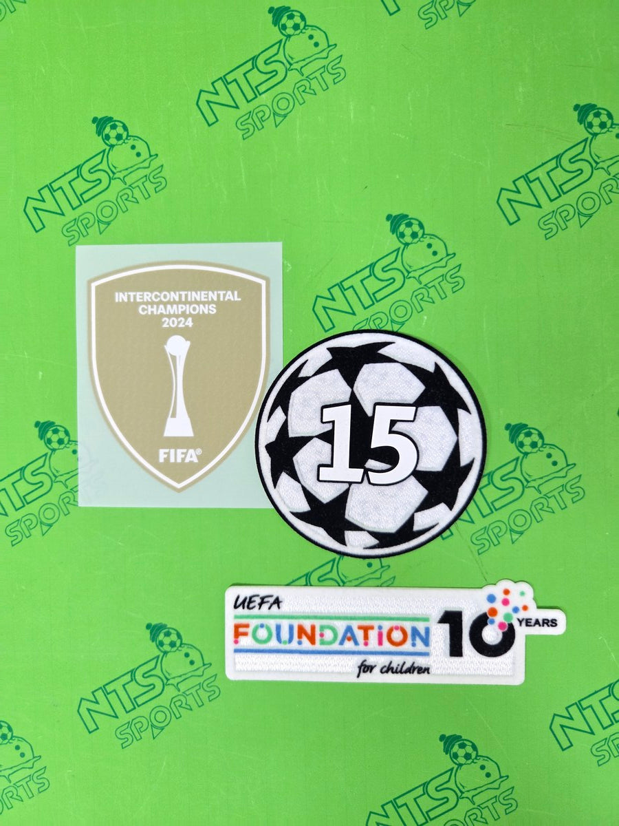 2025/26 UCL 15 次歐聯冠軍章 + UEFA 10th Anniversary Foundation 臂章 + 洲際盃冠軍章【2025/26 賽季皇家馬德里適用】