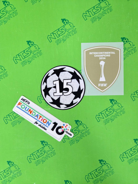 2025/26 UCL 15 次歐聯冠軍章 + UEFA 10th Anniversary Foundation 臂章 + 洲際盃冠軍章【2025/26 賽季皇家馬德里適用】